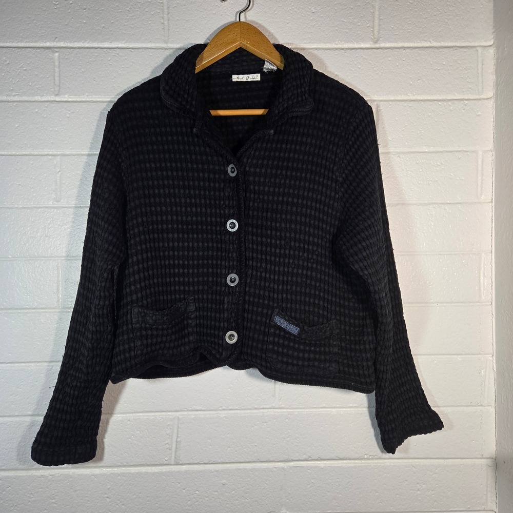 Vtg ModODoc Waffle Knit Minimalist Button Jacket Small Lagenlook Hippie Artsy‎
